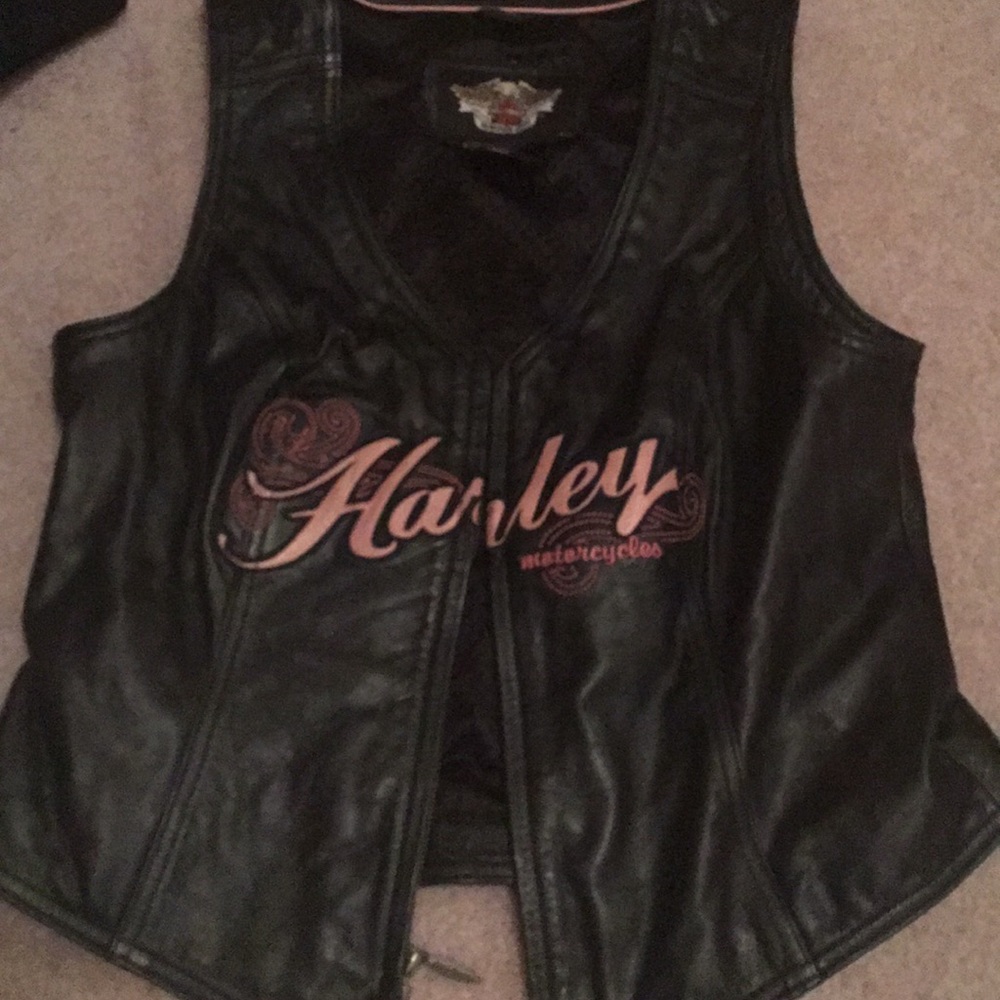 black leather harley davidson motorcycle vest